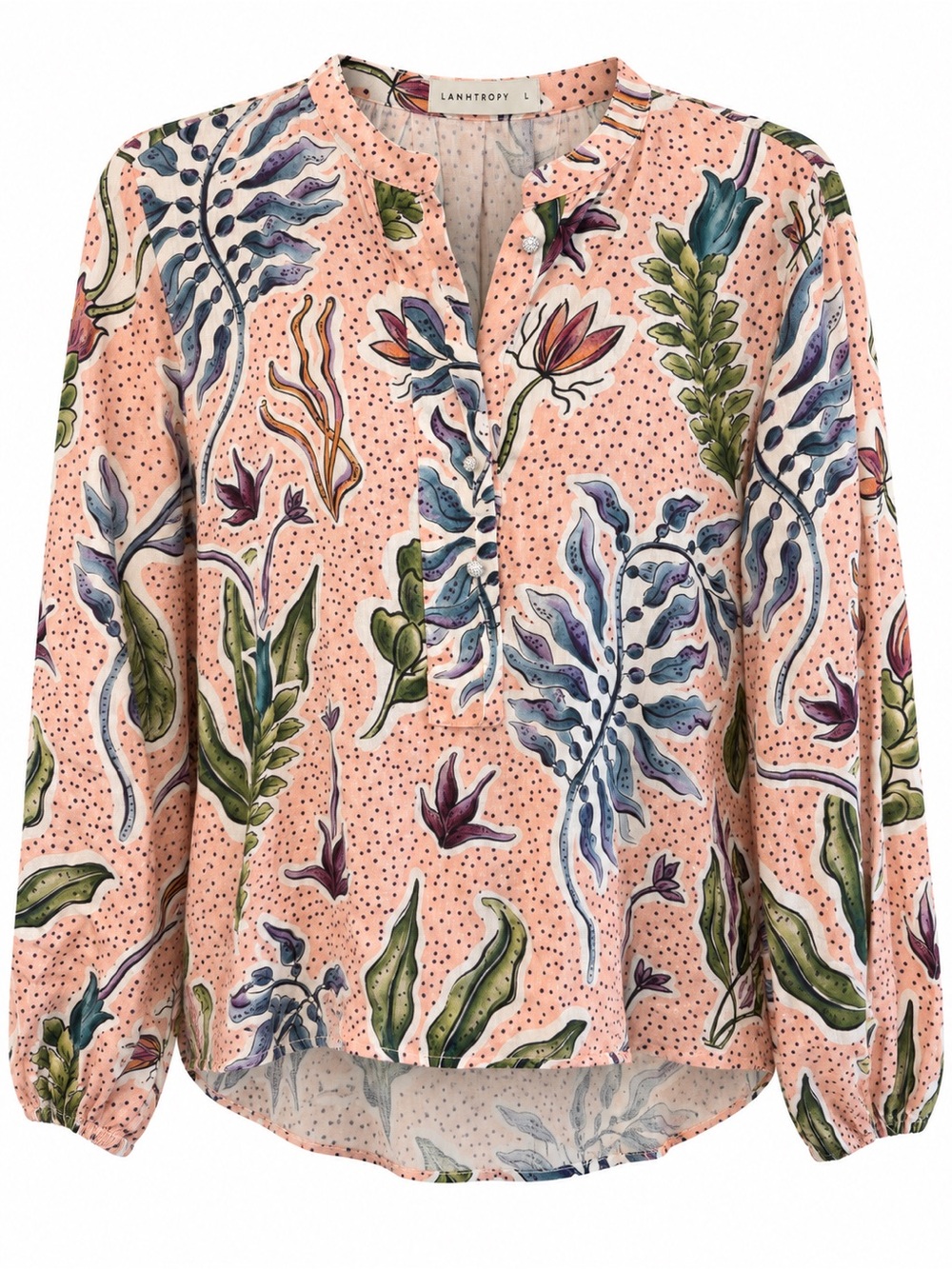 Lanhtropy 100% Linen Floral / Botanical Print Tunic with Crystal Buttons size L